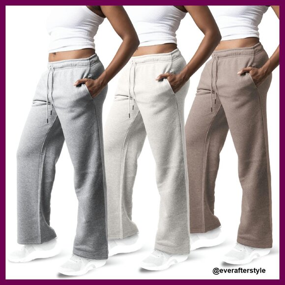 Wide Leg Fleece Sweatpants Cozy Oversized Athleisure Yoga Lounge Wear